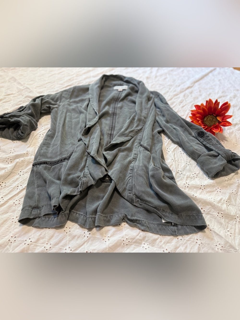 🌻Knox Rose Draped Open-Front Jacket - Slate Gray size small